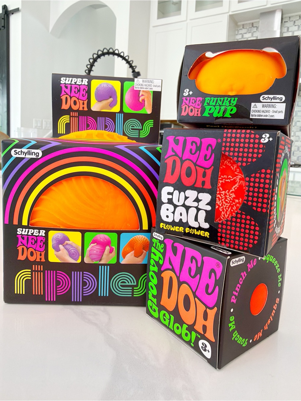 🍊 RARE Needoh Orange Bundle of 4 XL Ripple Fuzz Ball Groovy Glob Pup SEALED